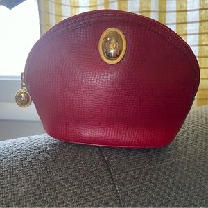 Christian Dior Red Leather Cosmetic Pouch with Gold Accent